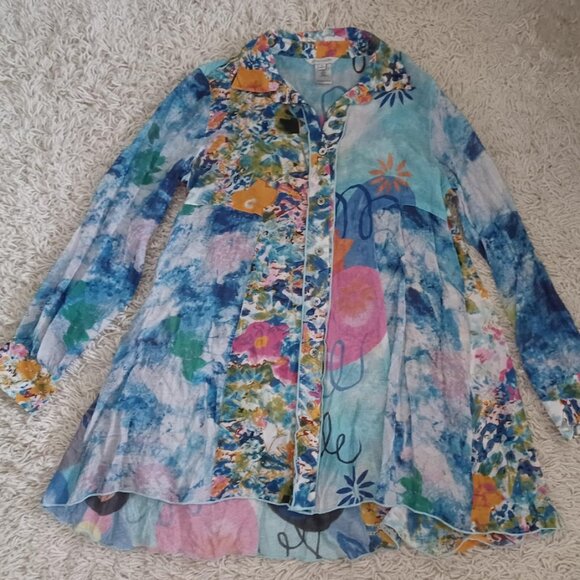 John Mark Tops - ohn Mark Women Small Sheer Tunic Blouse Abstract Floral Button Front Boho